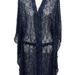 POL Duster Cardigan Cover Up Navy Blue Crochet Tie Waist Boho Indie Coastal Sz S Photo 0