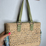 Bandalino Woven‎ Vintage VTG Straw Bag Purse Tote Floral Lined Green Handles Tan Photo 0