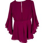 fab'rik  Rompers Womens S Hot Pink Silk Long Flare Sleeve Keyhole Boho Date Night Photo 3