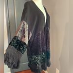 Knox Rose Boho Witchy Burnout Velvet Animal Print Fringe Black Women's Kimono Cardigan Photo 4