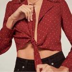 Reformation Dottie Red Polka Dot Tie Front Long Sleeve Cropped Blouse Crimson XS Photo 4