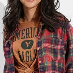 American Eagle  Outfitters‎ Cozy Cabin Cropped Flannel, Red/Green plaid, M Photo 0