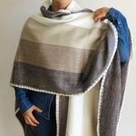 Soft Llama Wool Poncho Cape Coat Jacket Boho Festival Handwoven Aqua/Teal OSFM Blue Size undefined Photo 8