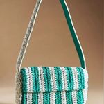 Anthropologie NEW   Green & White Striped Raffia Shoulder Bag Photo 0