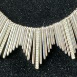 Vintage Silver Tone Rhinestone Brutalist Art Deco Bib Necklace Metal Fringe Photo 1