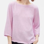 Eileen Fisher Light Purple Organic Muslin Cotton Fringe Top Photo 0
