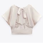 Zara RUST COLOR Satin Bow Tie V Neck Cap Sleeve Crop Top S. Tan Photo 1