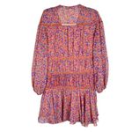 Rebecca Minkoff Mini Dress Size Medium Boho Orange Floral Blouson Sleeve Tiered Photo 11