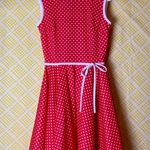 VINTAGE SEARS FASHIONS RED POLKA DOT DRESS MOD RETRO PIN UP Flare circle Size M Photo 0