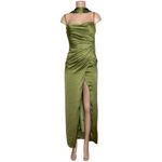 BHLDN  Delaney Scoop-Neck Scarf High-Shine Satin Maxi Dress, Olive Green, XS Photo 4