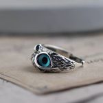 Cute‎ Owl Blue Eye Silver Ring, Adjustable Size, Bird, Fun Photo 2