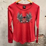 Harley Davidson Red Angel Wing Long Sleeve Y2K Graphic T-Shirt Small S Biker Photo 0