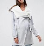 ASOS DESIGN Women’s Gray Borg Liner Waterfall Hooded Parka Size 2 - Outdoor Photo 0