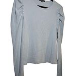 7 For All Mankind Puff Sleeve Ribbed Crew Neck in Baby Blue Size L Photo 0