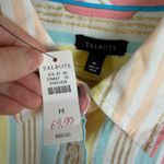 Talbots NWT  Pastel Striped Button Down Shirt Medium Gold Metallic Preppy Office Photo 3