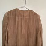 Long Sleeve Pleated Plisse Blouse Tan Brown Lace Hem Size L Photo 4