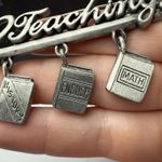 Signed JJ I Love Teaching Pencil With Book Charms Brooch Pin Jonette Jewelry Silver Photo 8