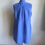 LL Bean 100% Linen Pleated Sleeveless Mini Dress Full Button Down Pockets Blue Size 16P Photo 1
