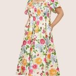 Bloomchic Floral Backless Shirred Square Neck Pocket Ruffle Hem Dress Photo 0