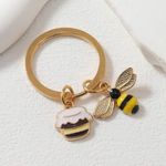 Gold tone bumble bee and honeypot keychain key ring purse charm Photo 0