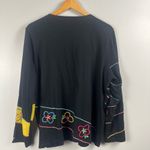Vintage Michael Simon Lite Colorful Embroidered Flower Button Front Cardigan XL Black Photo 4
