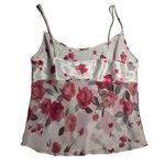 Vtg 1980s California Dynasty White Rose Floral Print Satin Sheer Chiffon Top M Size M Photo 1