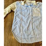 Loft 100% Cotton Striped Boyfriend Button Up Striped Blue Yellow Top Size Small Photo 9