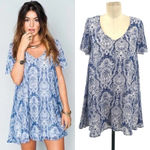 Show Me Your Mumu Kylie Babydoll Mini Dress Teacup Blue White Size Small Photo 1
