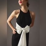 Anthropologie Maeve Women’s White Bow Waist High Neck Black Bodycon Midi Dress S Photo 2