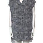 Vince NEW SILK STATIC DOT BLACK WHITE BLUE GRAY PRINT TRAPEZE SPLIT VNECK DRESS Photo 7