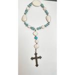 Christian prayer beads rosary beads white and turquoise beads silver cross Blue Photo 8