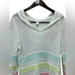 Christopher & Banks White Striped Open Knit Hooded Beach Sweater Size Large Photo 2
