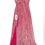 Bronx and Banco Sonny Strapless Cut Out High Slit Maxi Dress Gown in Metallic Rose Photo 11