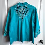 Bob Mackie  Wearable Art Cutout Embroidered Turquoise Zipper Cotton Jacket Photo 8