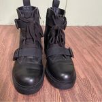 UGG ‎ Noe Combat Moto Leather Black Lug Sole Buckle Boot Women Sz 8 Military Cop Photo 3