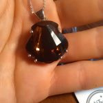 Swarovski Smoked Topaz Crystal Shield Sterling Silver Pendant Necklace Photo 6