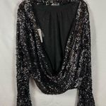 Free People Open Back Black Sequin Mockneck Lined Shirt Top Bell Sleeve XS NWT Photo 5
