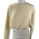 Elodie Women's Cream Ribbed Knit Long Sleeve Crewneck Cropped Sweater Top Size M Photo 0