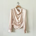ASTR NWT  The Label Lilith Long Sleeve Cowl Neck Satin Blouse in Champagne - L Photo 3