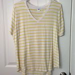 Old Navy EUC women’s yellow white striped soft stretch luxe short sleeve shirt L Photo 0