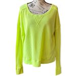 Free People Womens  Neon Yellow Waffle Knit Thermal Pullover Long Sleeve Shirt S Photo 0
