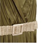 ZARA NWT Satin Effect Belted Wide leg cropped Jumpsuit Olive Green sz Small Photo 3