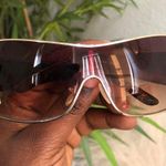 2000s Y2K Baddie Black Brown ombre gold tiny vintage statement piece sunglasses rhinestone details Photo 5