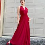 Lulus Lulu’s Red Stretch Jersey Plunge Halter Dramatic Glam Formal Maxi Dress Gown M Photo 9