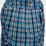 Free People  Magical Plaid Embroidered Western long sleeve Shirt Blue coastal S Photo 2