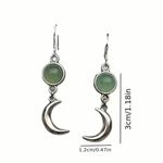 The Moon Stainless Steel Silver Vintage  Green Stone Shaped Earrings Photo 2