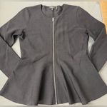 Theory  Zip Up Knit Fitted Peplum Black Jacket Large Photo 0