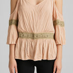 Tea N Rose Cold Shoulder Lace Trim Blouse Photo 0
