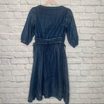 Keer Qiaowa Bohemian Cross Stitch Button Down Denim Knee Length Dress Blue Photo 4
