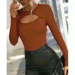 SheIn Brown Ribbed Cut Out High Rise Bodysuit, L Photo 1